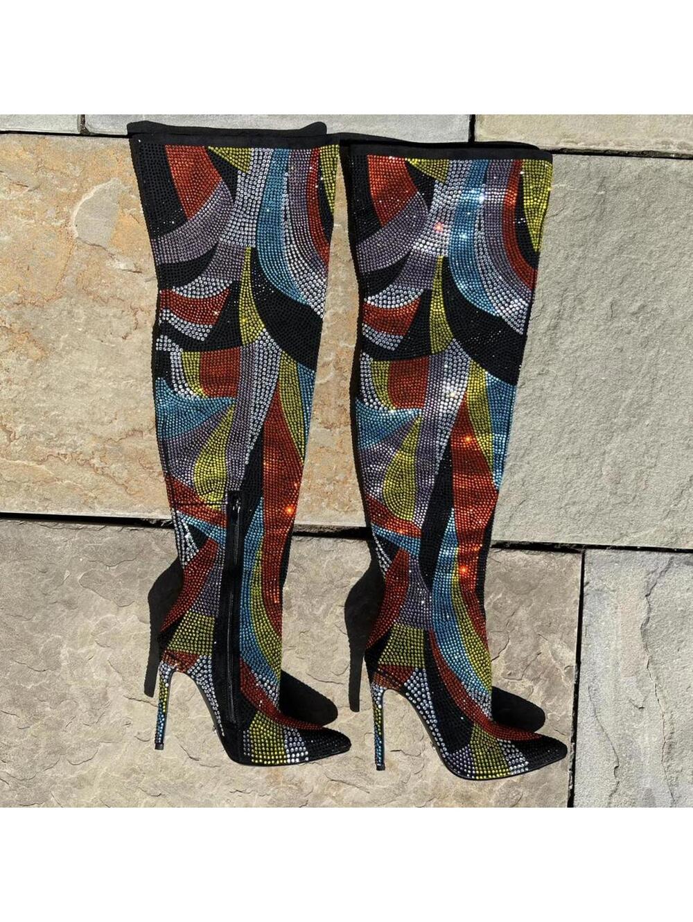 New Bejeweled High Heel Thigh High Boots size 7